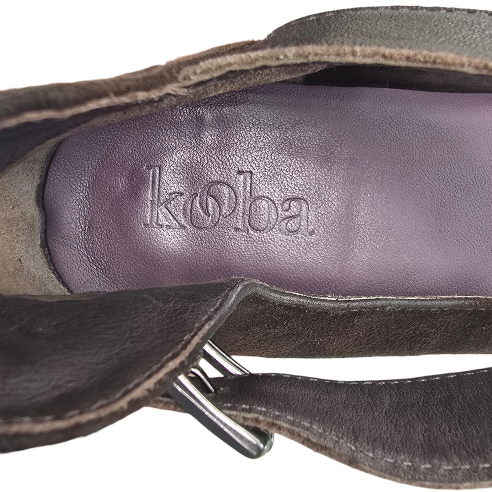 Kooba Flats 8.5 Brown Suede Leather Ankle Strap Round Toe Classic Minimalist - Picture 11 of 12